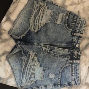 High waisted distressed shorts